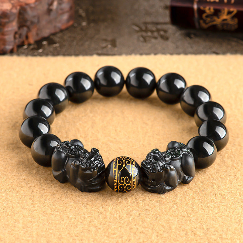 Gelang Giok Hitam Mocui Double Pixiu Burma Myanmar Jadeite 10mm Black Jade Mocui Double Pixiu Burma Myanma Jadeite Jade Bracelets 10mm