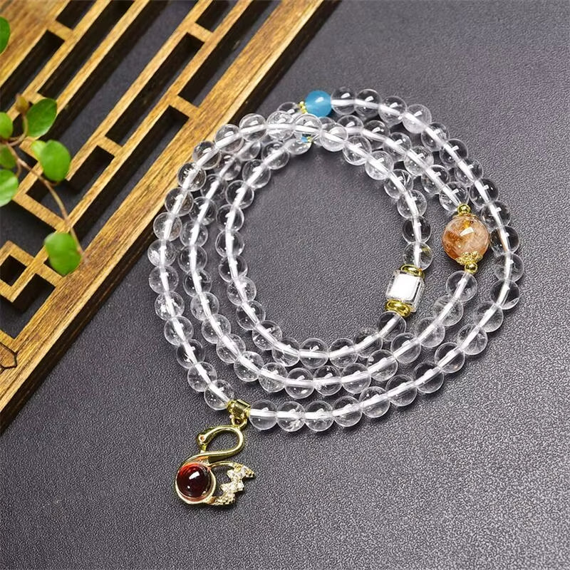 Gelang Kristal Kuarsa Putih Tiga Kali Pakai White Quartze Crystal Triple-Wearing Bracelets
