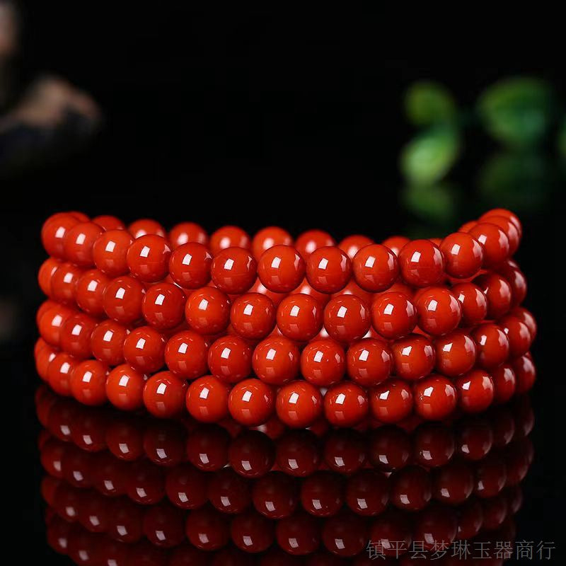 Kalung Manik Batu Akik Merah Baoshan Nanhong Cina Selatan Baoshan Nanhong South China Red Agate Beads Necklace