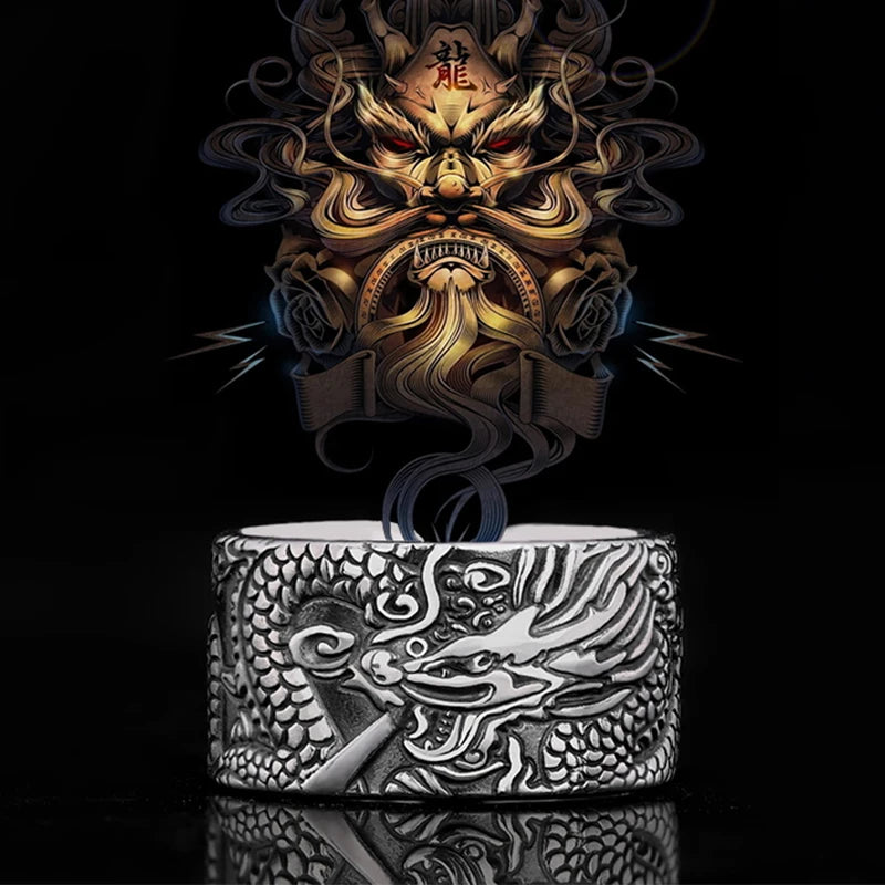 Cincin Perak Sterling Naga Cincin Fashion Unisex yang Dapat Disesuaikan dan Diubah Ukurannya Dragon Sterling Silver Ring Adjustable Resizable Fashion Ring Unisex
