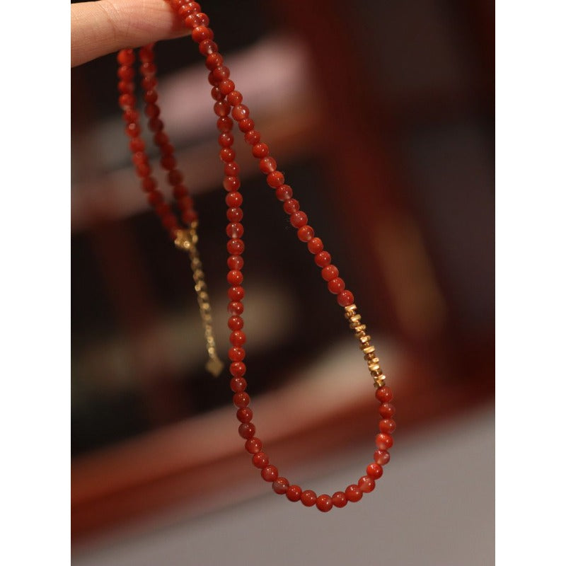 Kalung Manik Batu Akik Merah Nanhong Cina Selatan 6mm Baoshan Nanhong South China Red Agate Beads Necklace 6mm Baoshan