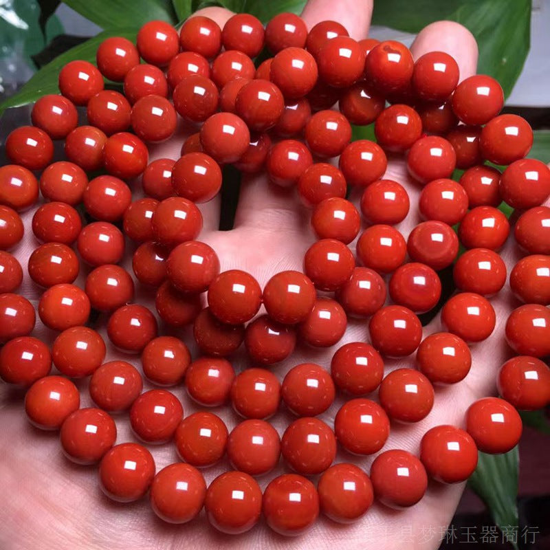 Kalung Manik Batu Akik Merah Baoshan Nanhong Cina Selatan Baoshan Nanhong South China Red Agate Beads Necklace