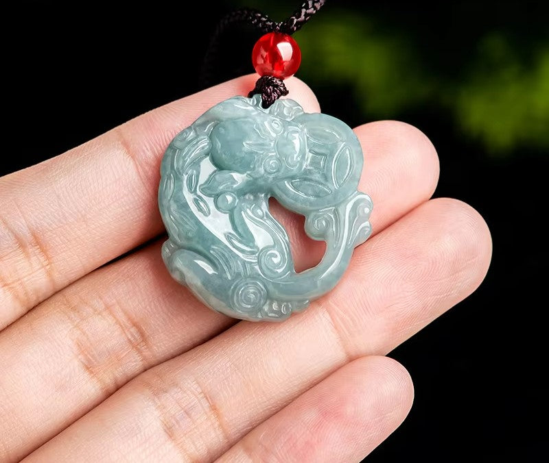 Kalung Liontin Pixiu Money Eater Jadeite Air Biru Guratemala Pixiu Money Eater Jadeite Jade Blue Water Guratemala Pendant Necklace