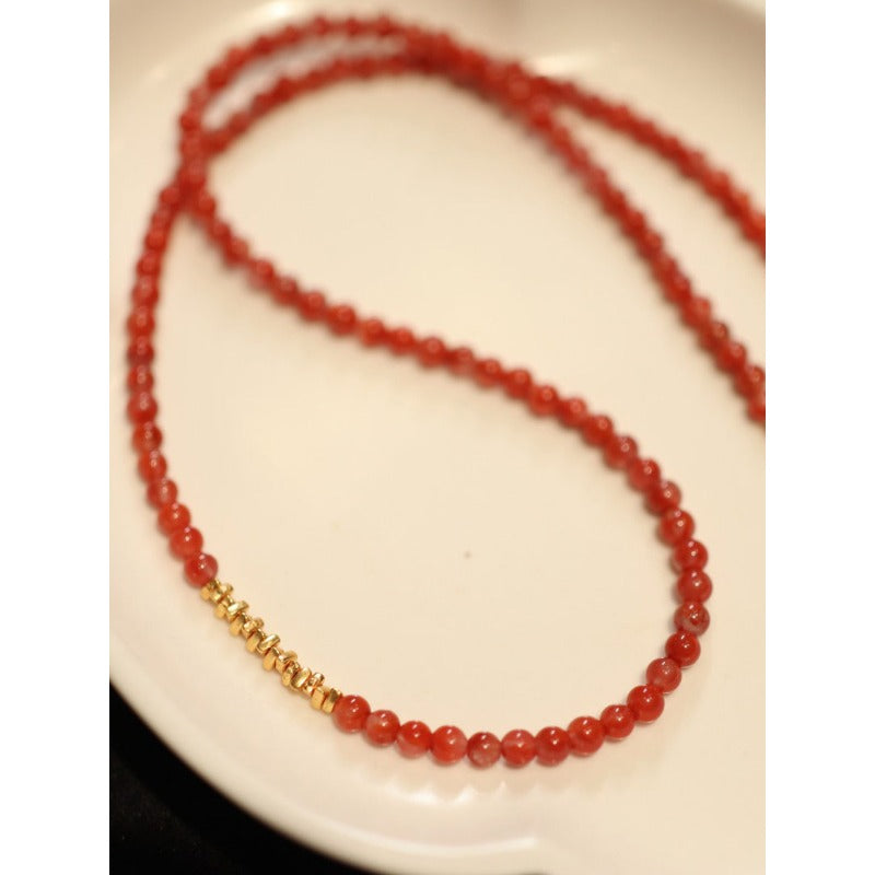 Kalung Manik Batu Akik Merah Nanhong Cina Selatan 6mm Baoshan Nanhong South China Red Agate Beads Necklace 6mm Baoshan