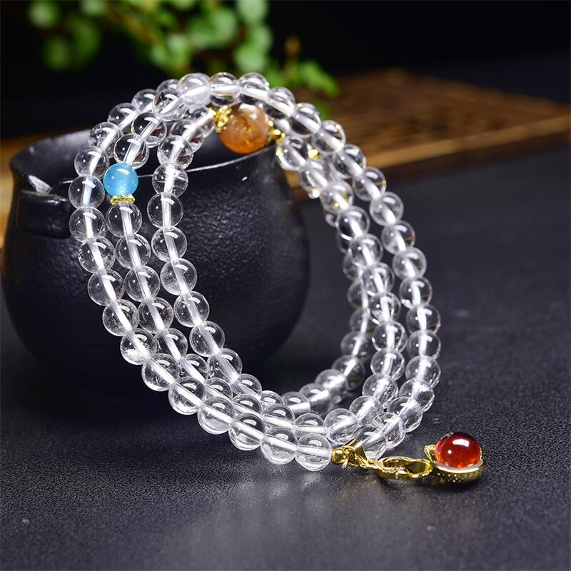 Gelang Kristal Kuarsa Putih Tiga Kali Pakai White Quartze Crystal Triple-Wearing Bracelets