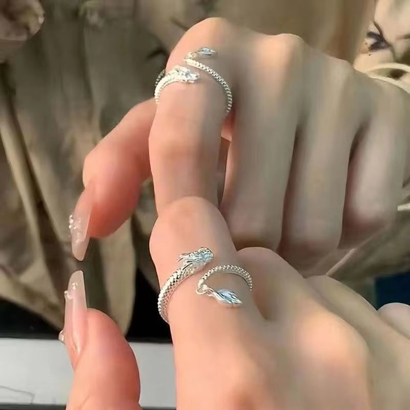 Cincin Perak Sterling Naga Cincin Fashion Unisex yang Dapat Disesuaikan dan Diubah Ukurannya Dragon Sterling Silver Ring Adjustable Resizable Fashion Ring Unisex