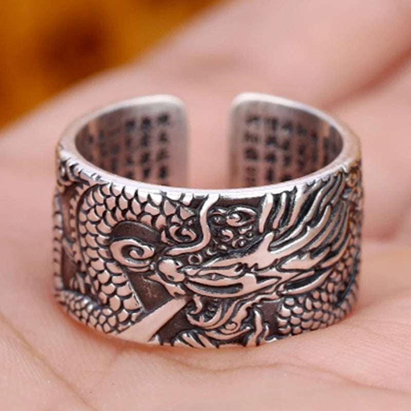 Cincin Perak Sterling Naga Cincin Fashion Unisex yang Dapat Disesuaikan dan Diubah Ukurannya Dragon Sterling Silver Ring Adjustable Resizable Fashion Ring Unisex