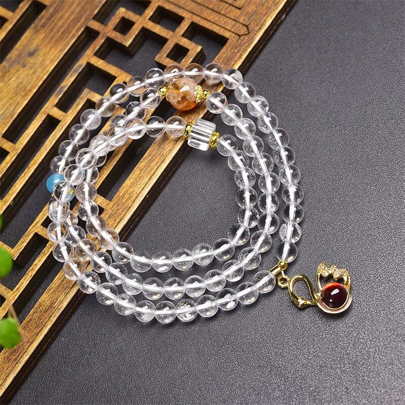 Gelang Kristal Kuarsa Putih Tiga Kali Pakai White Quartze Crystal Triple-Wearing Bracelets