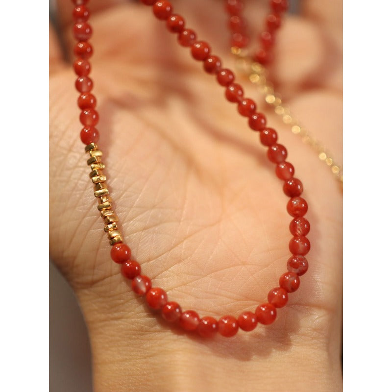 Kalung Manik Batu Akik Merah Nanhong Cina Selatan 6mm Baoshan Nanhong South China Red Agate Beads Necklace 6mm Baoshan