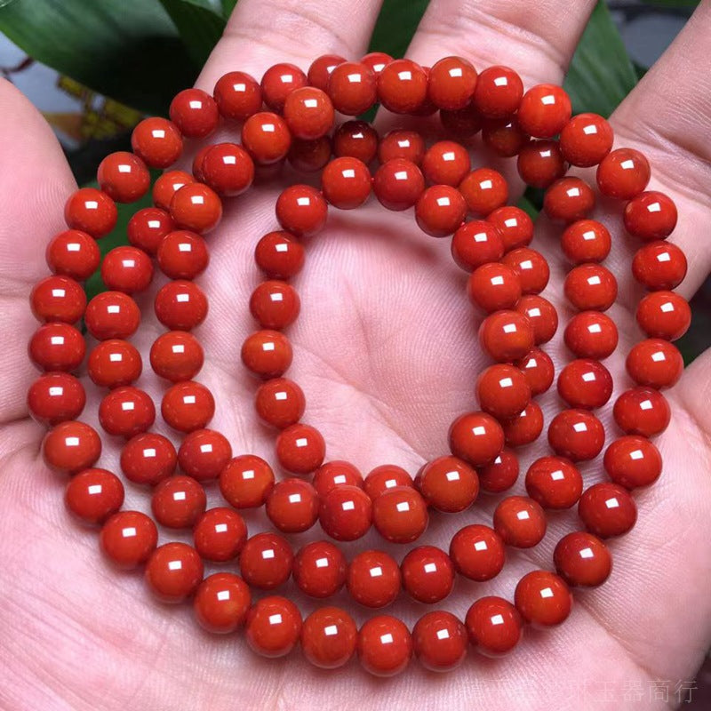 Kalung Manik Batu Akik Merah Baoshan Nanhong Cina Selatan Baoshan Nanhong South China Red Agate Beads Necklace