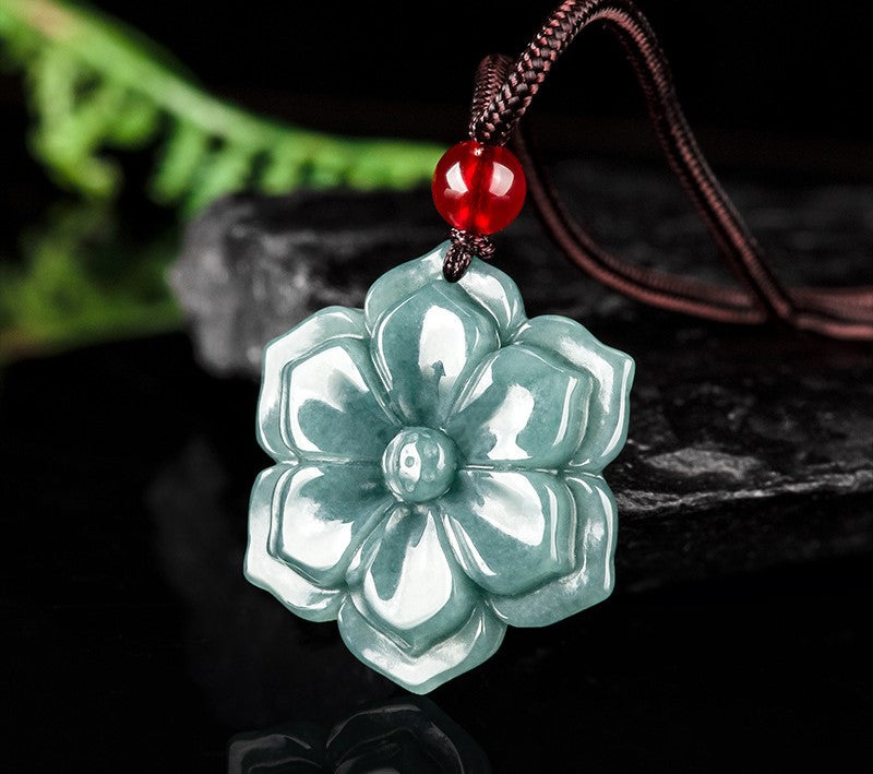 Kalung Liontin Air Biru Giok Giok Bunga Matahari dari Guatemala Sunfower Jadeite Jade Blue Water From Guatemala Pendant Necklace
