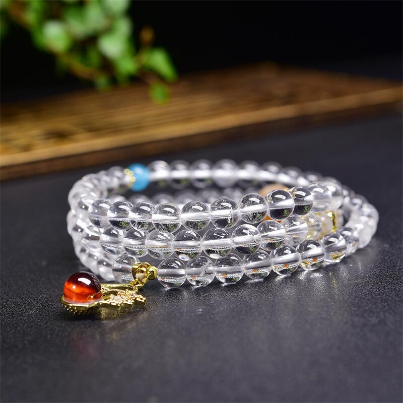 Gelang Kristal Kuarsa Putih Tiga Kali Pakai White Quartze Crystal Triple-Wearing Bracelets