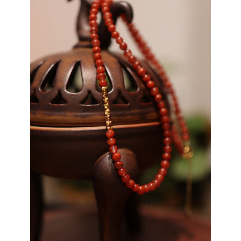 Kalung Manik Batu Akik Merah Nanhong Cina Selatan 6mm Baoshan Nanhong South China Red Agate Beads Necklace 6mm Baoshan