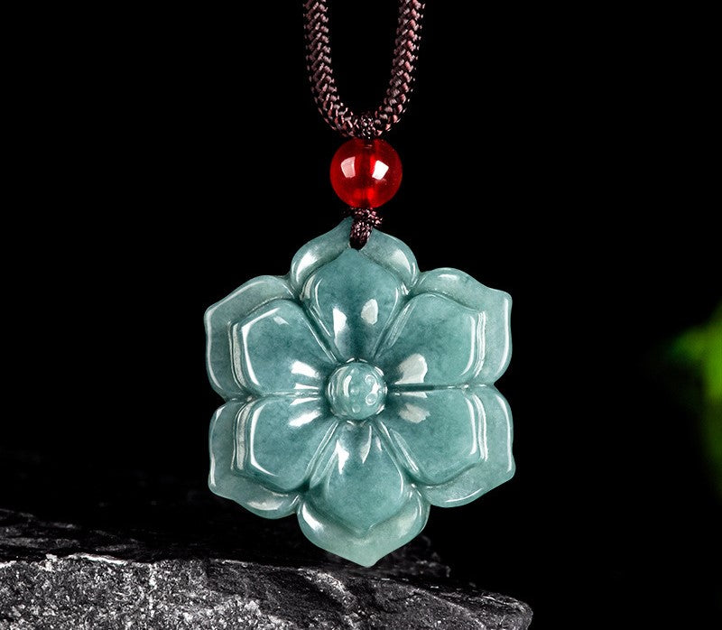 Kalung Liontin Air Biru Giok Giok Bunga Matahari dari Guatemala Sunfower Jadeite Jade Blue Water From Guatemala Pendant Necklace
