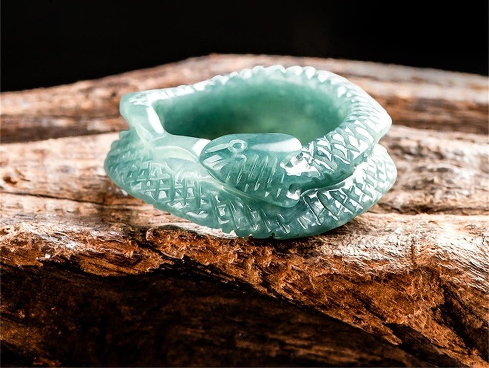 Cincin Giok Alami Tipe A Gaya Bulat & Persegi Panjang Giok Guatemala Jadeite Jade Ring Jadeite Jade Guatemala Chinese Zodic Year Snake