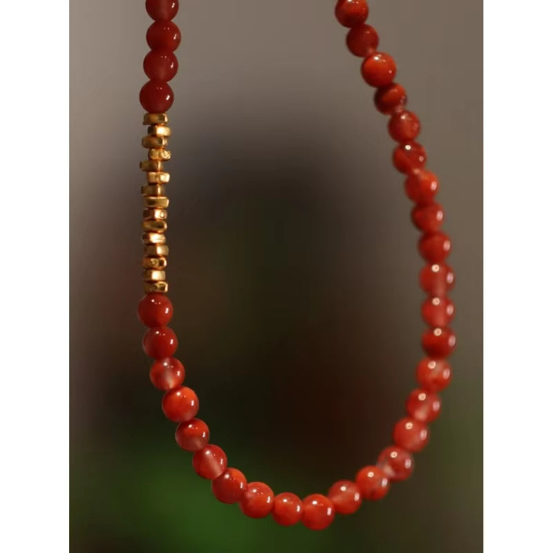 Kalung Manik Batu Akik Merah Nanhong Cina Selatan 6mm Baoshan Nanhong South China Red Agate Beads Necklace 6mm Baoshan