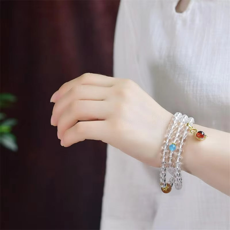 Gelang Kristal Kuarsa Putih Tiga Kali Pakai White Quartze Crystal Triple-Wearing Bracelets