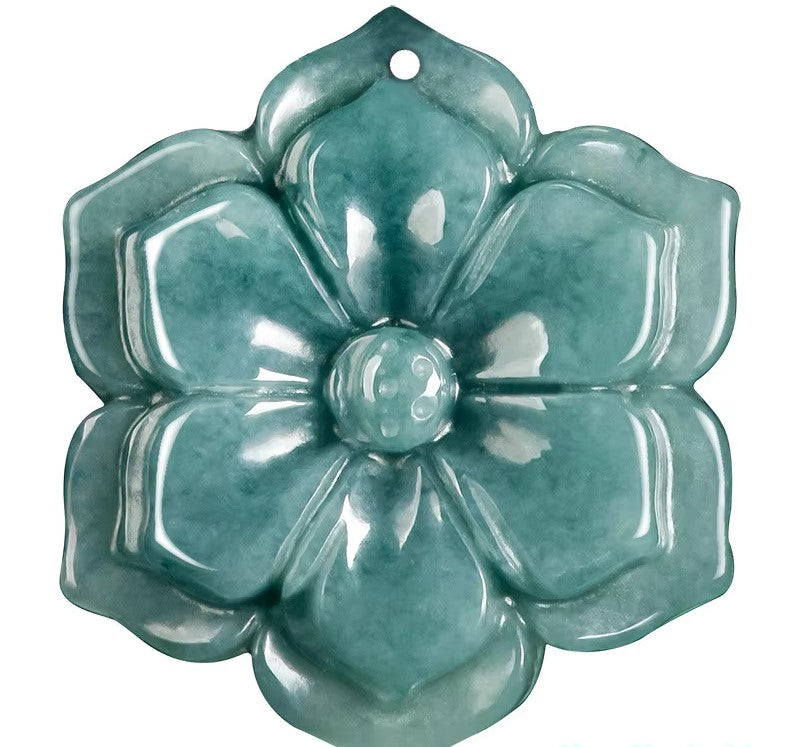Kalung Liontin Air Biru Giok Giok Bunga Matahari dari Guatemala Sunfower Jadeite Jade Blue Water From Guatemala Pendant Necklace