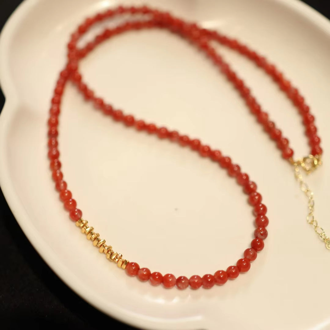 Kalung Manik Batu Akik Merah Nanhong Cina Selatan 6mm Baoshan Nanhong South China Red Agate Beads Necklace 6mm Baoshan