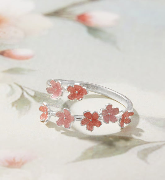 Cincin Bunga Sakura Perak 999 Cincin Fashion yang Dapat Disesuaikan dan Diubah Ukurannya Silver 999 Sakura Flower Ring Adjustable Resizable Fashion Ring