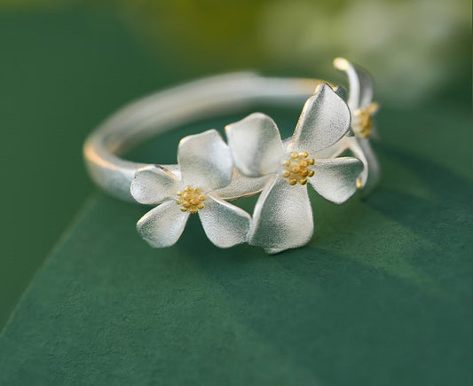 Cincin Bunga Melati Perak 999 Cincin Fashion yang Dapat Disesuaikan dan Diubah Ukurannya Silver 999 Jasmine Flower Ring Adjustable Resizable Fashion Ring