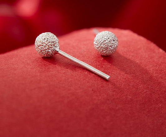 Silver 999 Earrings Stud Cute Ball Simple Fashion Design