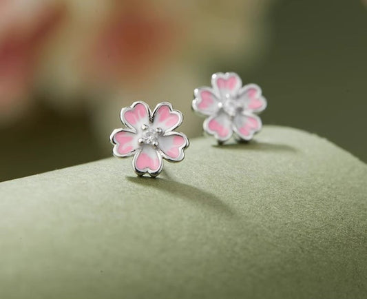 Anting Bunga Sakura Perak 999 Desain Anting Fashion Pink Silver 999 Sakura Flower Earrings Pink Fashion Earrings Design