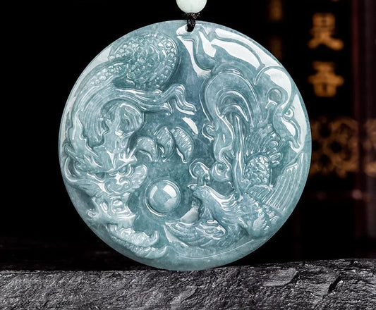 Kalung Liontin Naga & Phoneix Jadeite Jade Guatemala Tipe A Dragon & Phoneix Necklace Pendant Jadeite Jade Guatemala Type A