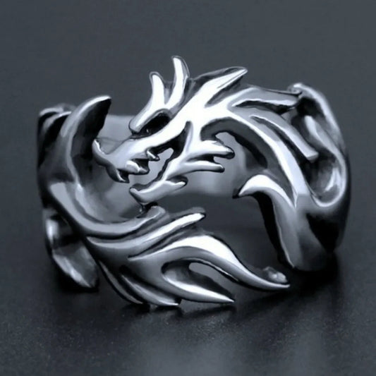 Cincin Naga Stainless Steel Cincin Fashion Unisex yang Dapat Disesuaikan dan Diubah Ukurannya Dragon Stainless Steel Ring Adjustable Resizable Fashion Ring Unisex
