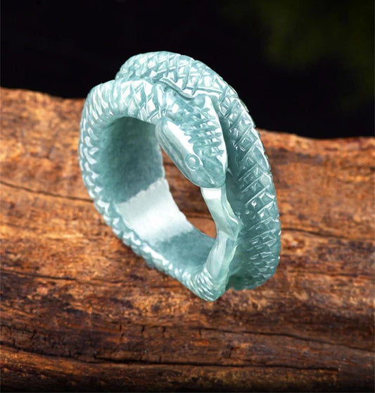 Cincin Giok Alami Tipe A Gaya Bulat & Persegi Panjang Giok Guatemala Jadeite Jade Ring Jadeite Jade Guatemala Chinese Zodic Year Snake
