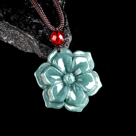 Kalung Liontin Air Biru Giok Giok Bunga Matahari dari Guatemala Sunfower Jadeite Jade Blue Water From Guatemala Pendant Necklace
