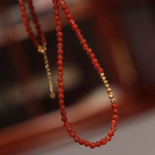 Kalung Manik Batu Akik Merah Nanhong Cina Selatan 6mm Baoshan Nanhong South China Red Agate Beads Necklace 6mm Baoshan