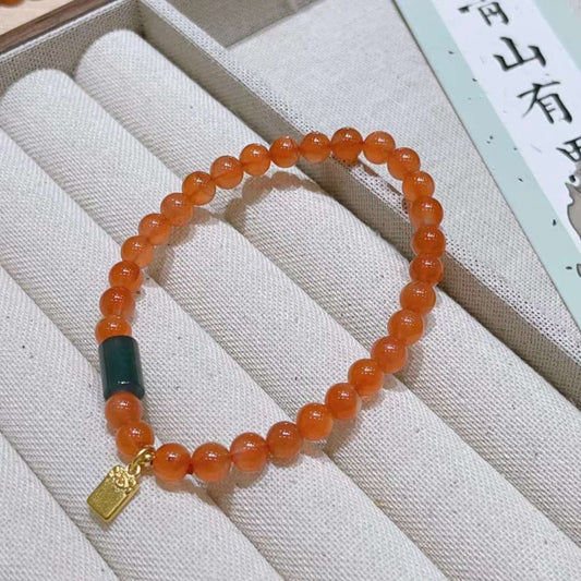 Gelang Baoshan Nanhong Batu Akik Merah Cina Selatan Merah Es Elastis & Dapat Disesuaikan Icy Red South China Red Agate Baoshan Nanhong Bracelets Elastic & Adjustable
