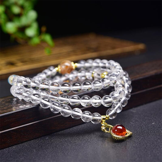 Gelang Kristal Kuarsa Putih Tiga Kali Pakai White Quartze Crystal Triple-Wearing Bracelets