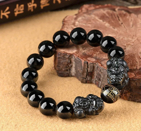 Gelang Giok Hitam Mocui Double Pixiu Burma Myanmar Jadeite 10mm Black Jade Mocui Double Pixiu Burma Myanma Jadeite Jade Bracelets 10mm