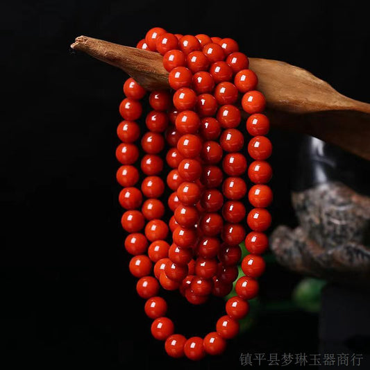 Kalung Manik Batu Akik Merah Baoshan Nanhong Cina Selatan Baoshan Nanhong South China Red Agate Beads Necklace