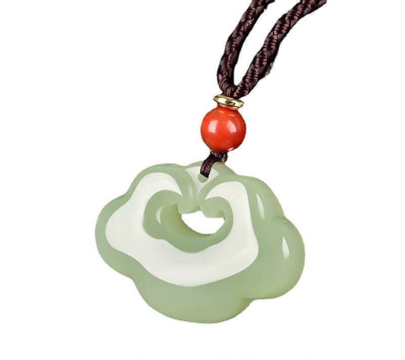 Kalung Liontin Awan Hetian Ruyi Giok Nefrit Nephrite Jade Hetian Ruyi Cloud Pendant Necklace