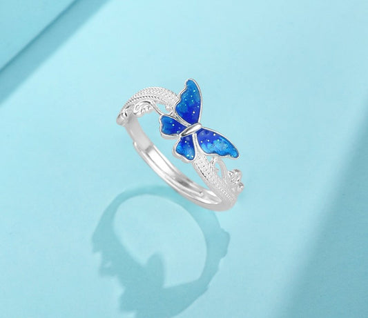 Cincin Desain Kupu-kupu Perak 999 Cincin Fashion yang Dapat Disesuaikan dan Diubah Ukurannya Silve 999 Butterfly Design Ring Adjustable Resizable Fashion Ring